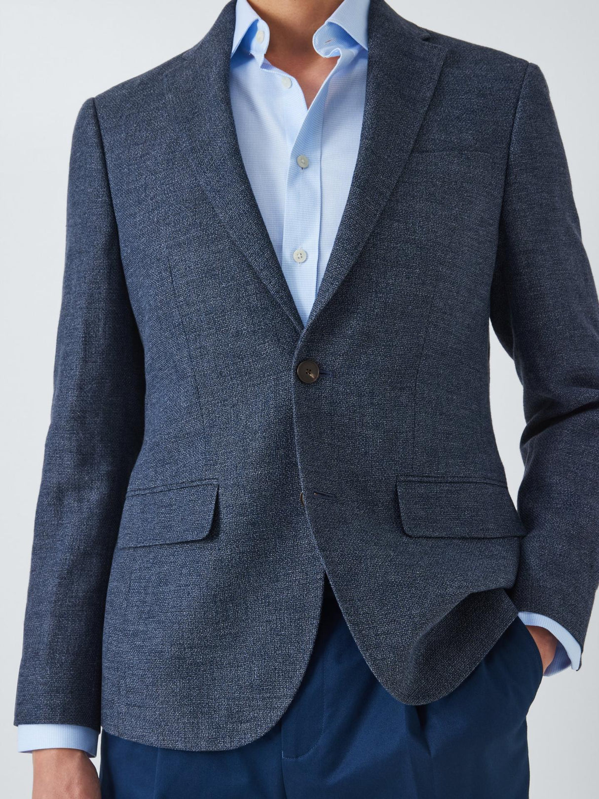 John Lewis Caston Single Breasted Regular Fit Linen Blend Blazer - Navy  44R