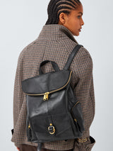 John Lewis Womens Adjustable Strap Leather Utility Zip Backpack - Black