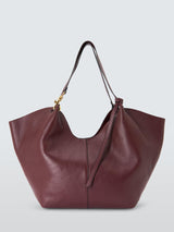 John Lewis Oversized Womens Magnetic Closure Leather Tote Bag - Burgundy