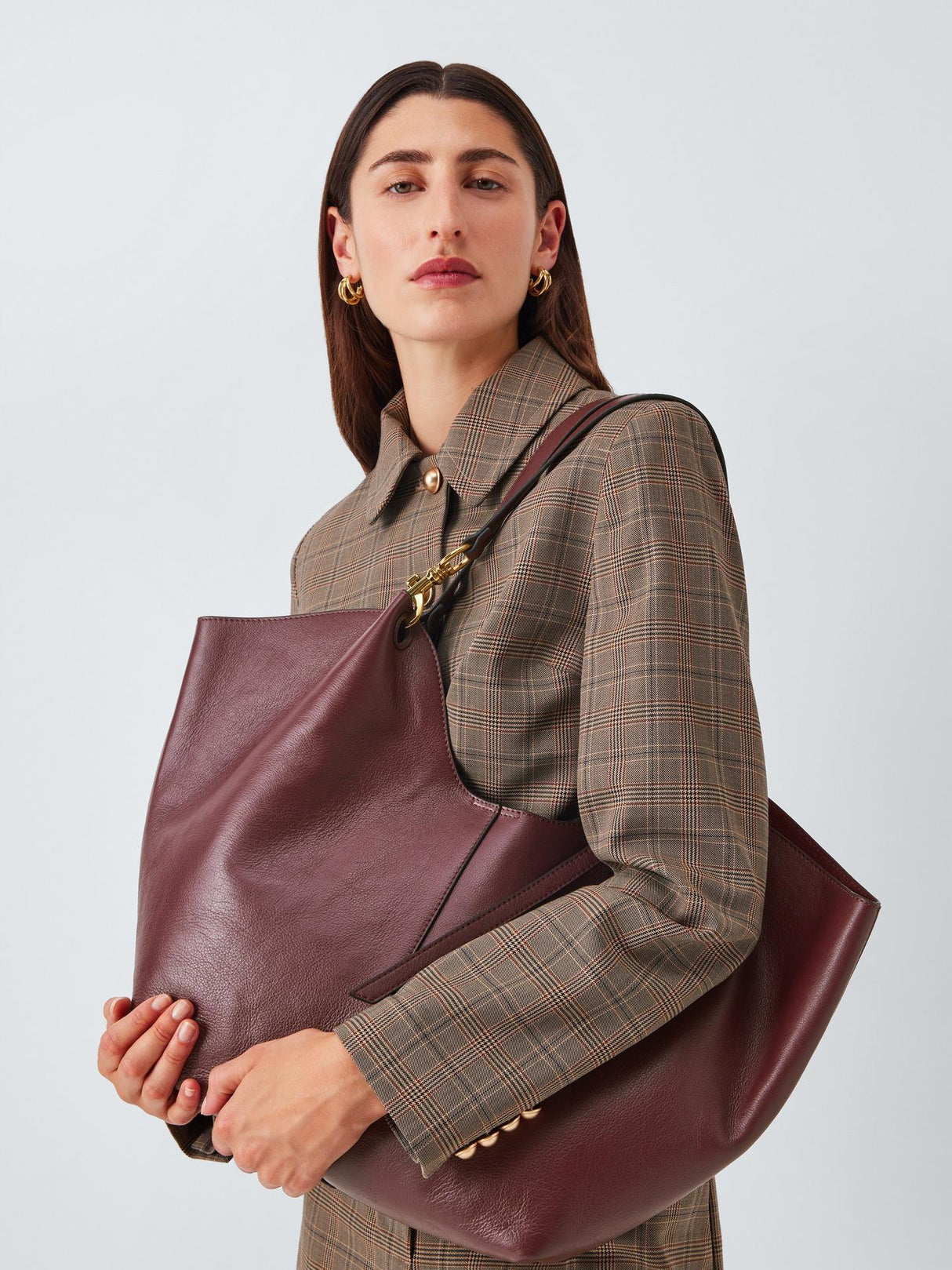 John Lewis Oversized Womens Magnetic Closure Leather Tote Bag - Burgundy