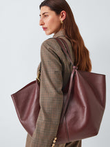 John Lewis Oversized Womens Magnetic Closure Leather Tote Bag - Burgundy