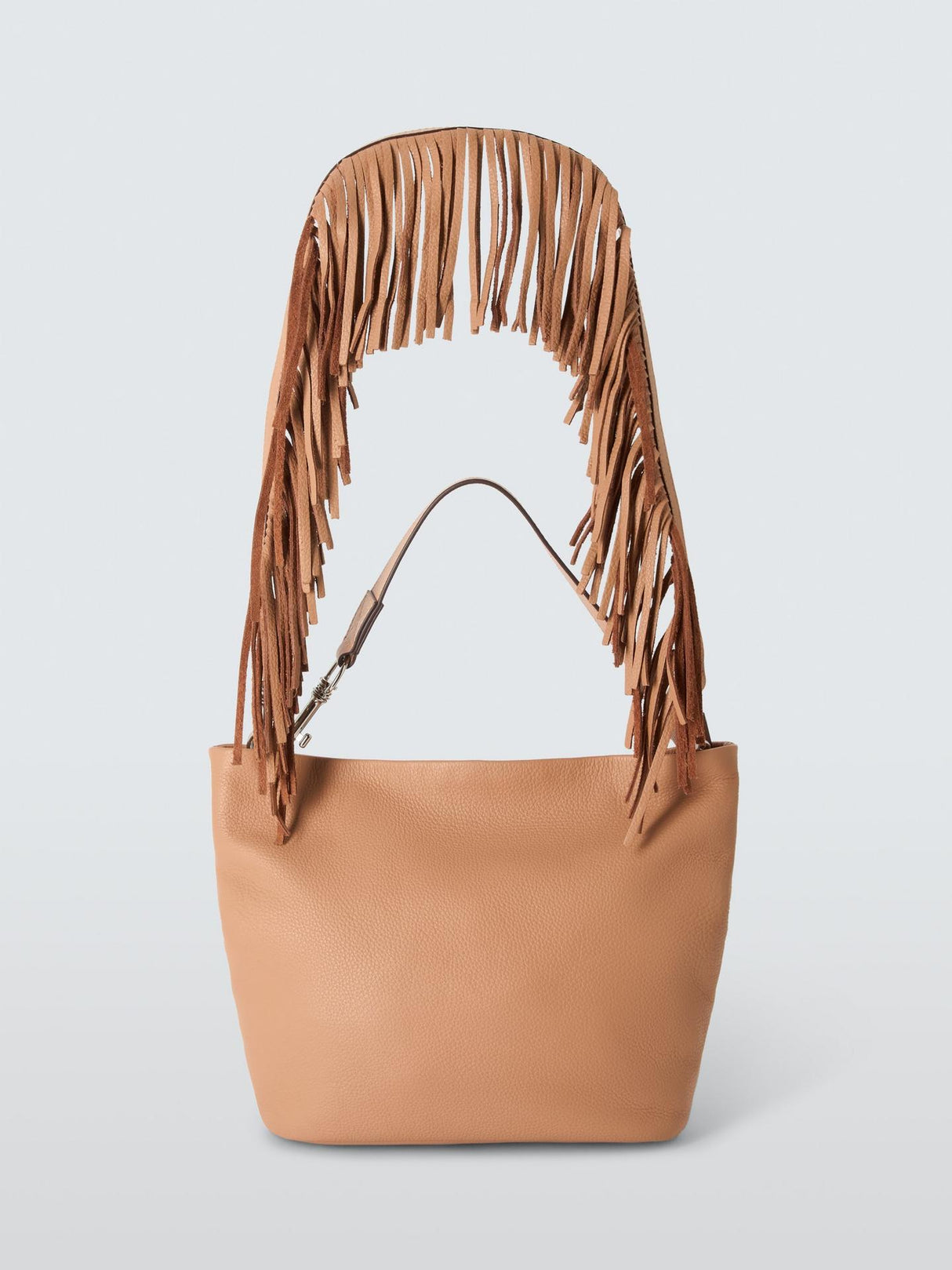 John Lewis Fringe Adjustable Shoulder Strap Medium Leather Bag - Camel