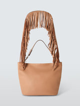 John Lewis Fringe Adjustable Shoulder Strap Medium Leather Bag - Camel