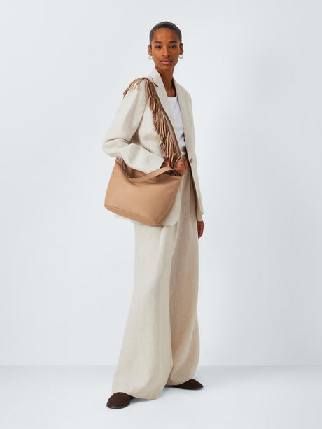 John Lewis Fringe Adjustable Shoulder Strap Medium Leather Bag - Camel