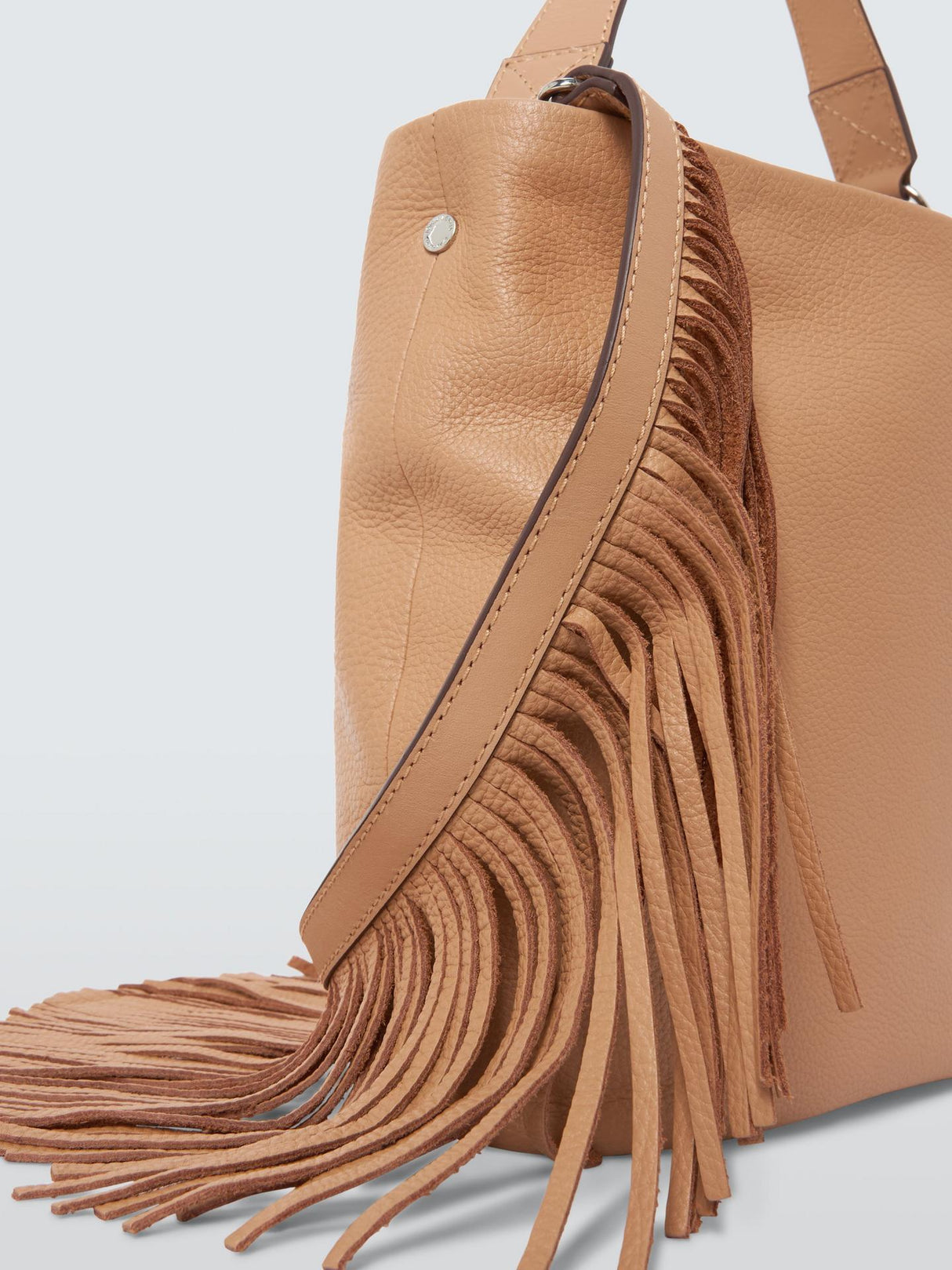 John Lewis Fringe Adjustable Shoulder Strap Medium Leather Bag - Camel