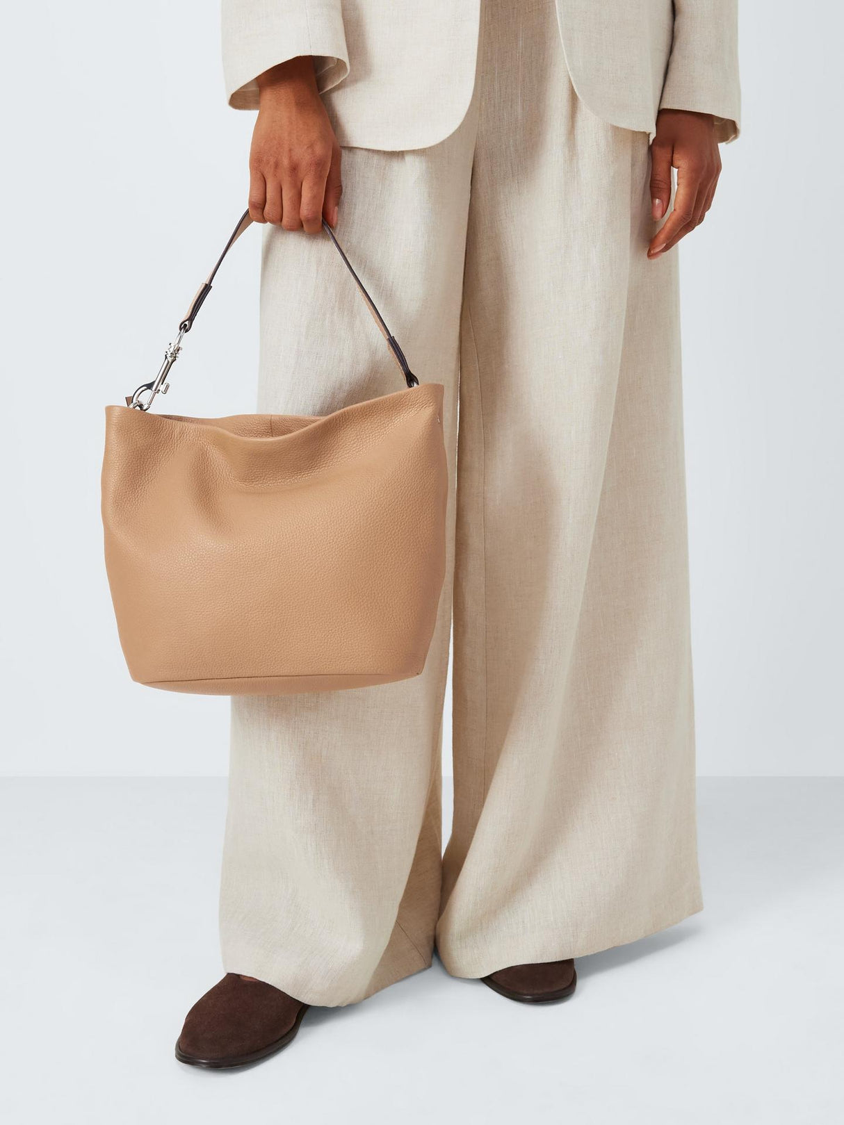 John Lewis Fringe Adjustable Shoulder Strap Medium Leather Bag - Camel