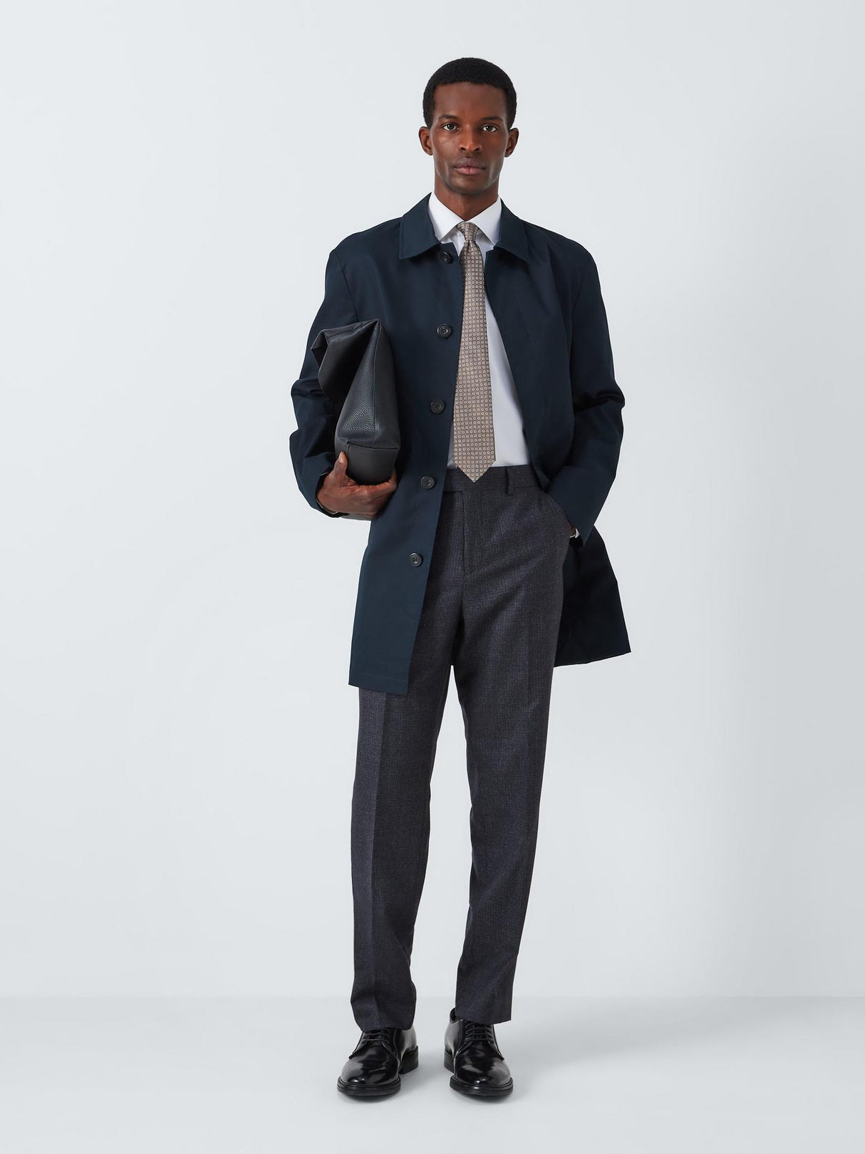 John Lewis Mens Regular Fit Cotton Blend Button City Mac Navy - Size Large