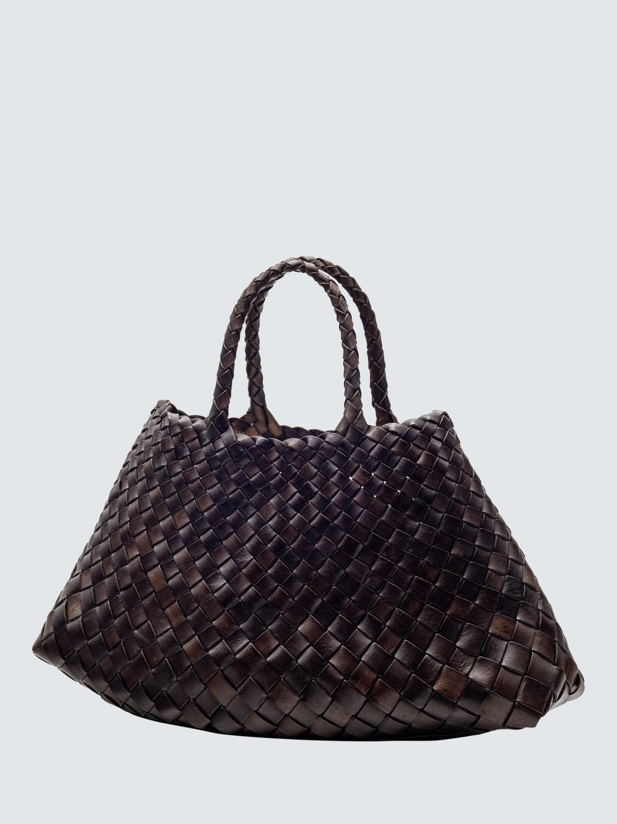 Dragon Diffusion Santa Croce Womens Small Woven Leather Tote Bag Dark Brown