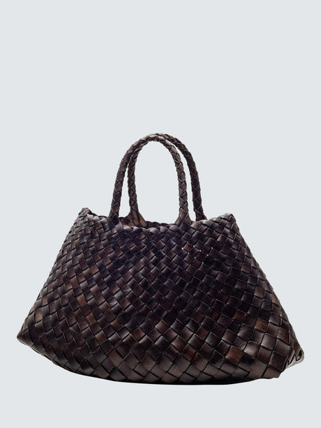 Dragon Diffusion Santa Croce Womens Small Woven Leather Tote Bag Dark Brown