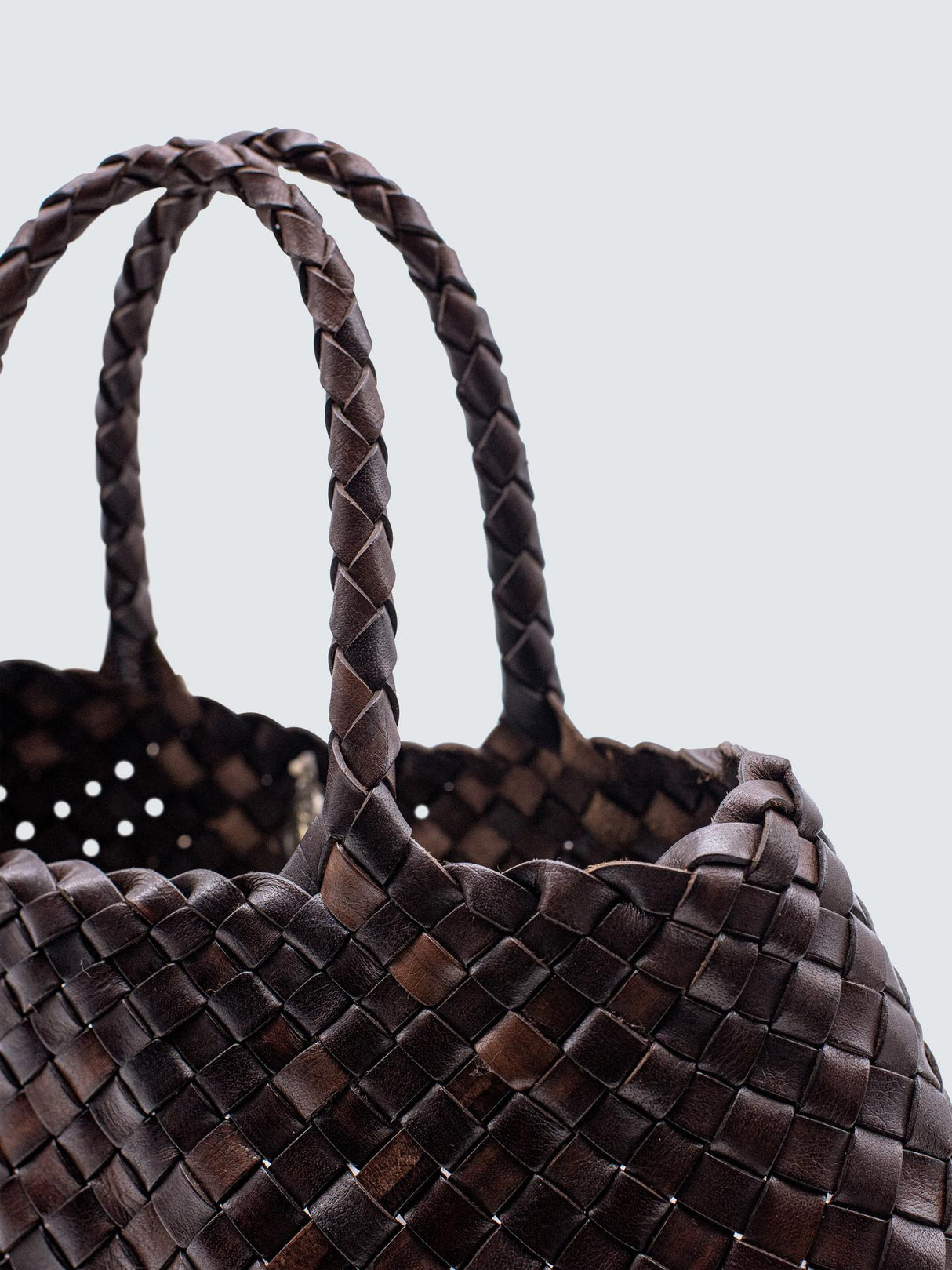 Dragon Diffusion Santa Croce Womens Small Woven Leather Tote Bag Dark Brown