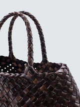 Dragon Diffusion Santa Croce Womens Small Woven Leather Tote Bag Dark Brown