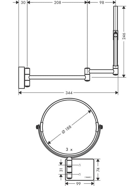 Hansgrohe AddStoris Wall-Mounted Magnifying Shaving Round Mirror - Chrome