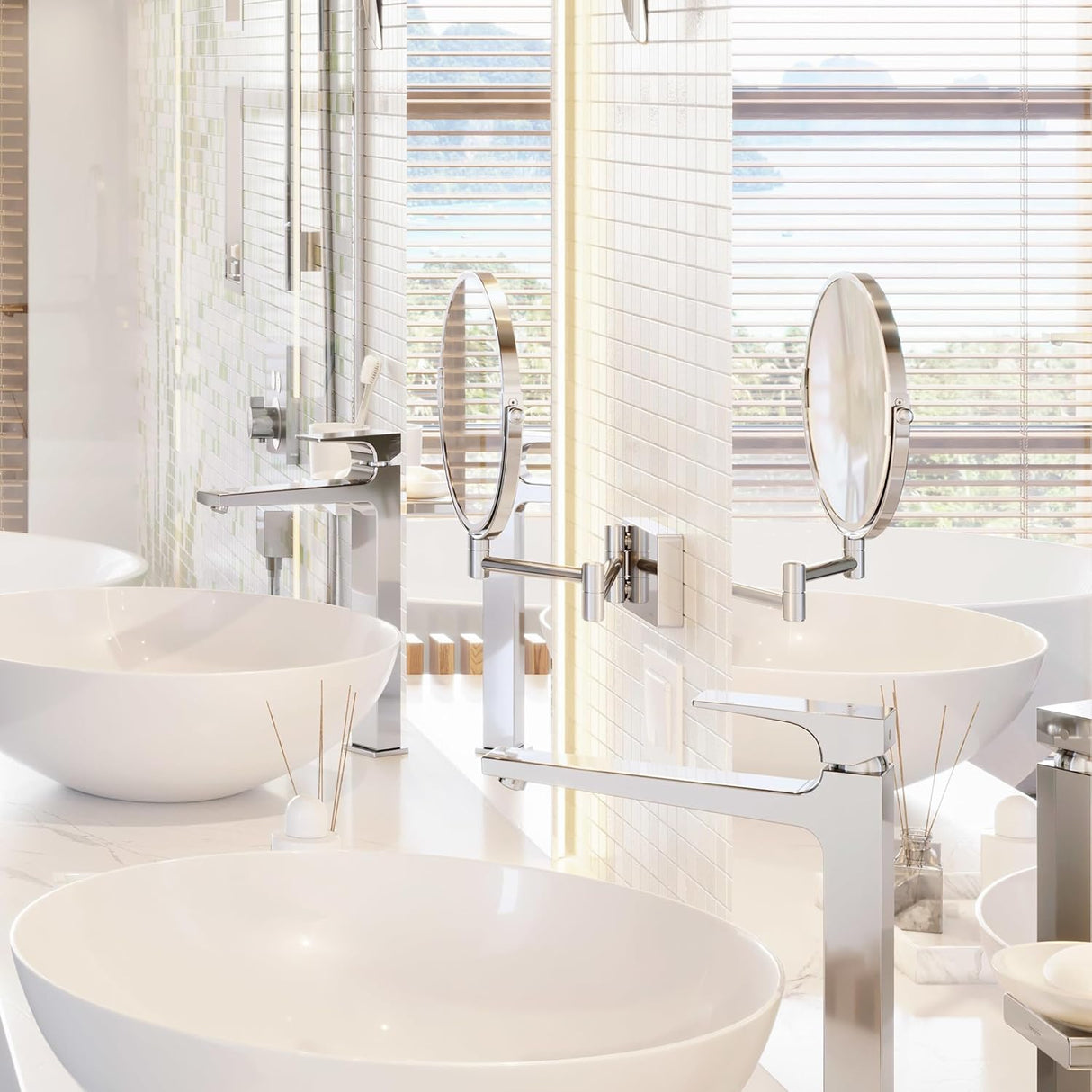 Hansgrohe AddStoris Wall-Mounted Magnifying Shaving Round Mirror - Chrome