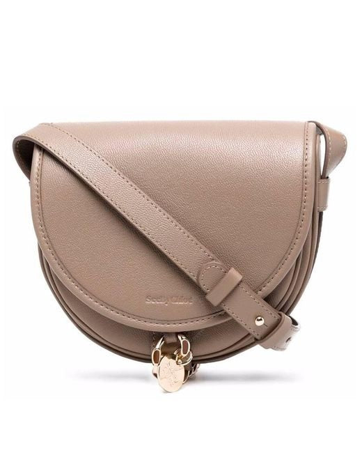 See by Chloé Mara Saddle Small Textured Leather Shoulder Bag - Motty Gray