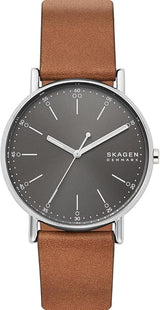 Skagen SKW6578 Men's Signatur Stainless Steel Leather Strap Watch - Grey/Tan