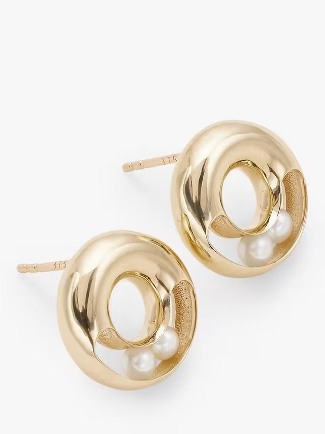 John Lewis Bright Young Gems Smile 9ct Gold Pearl Circle Stud Earrings