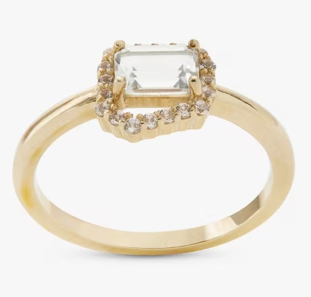 John Lewis Bright Young Gems 9ct Gold Green Amethyst & White Topaz Ring - P