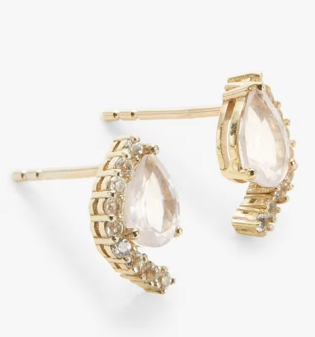 John Lewis Bright Young Gems 9ct Gold Rose Quartz & Topaz Stud Earrings