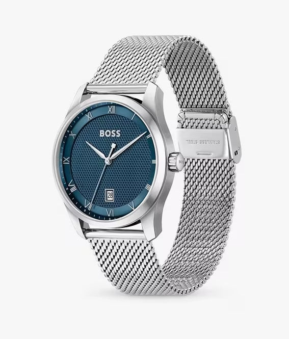 HUGO BOSS 1514115 Men's Principle Mesh Strap Watch - Stainless Steel/Blue