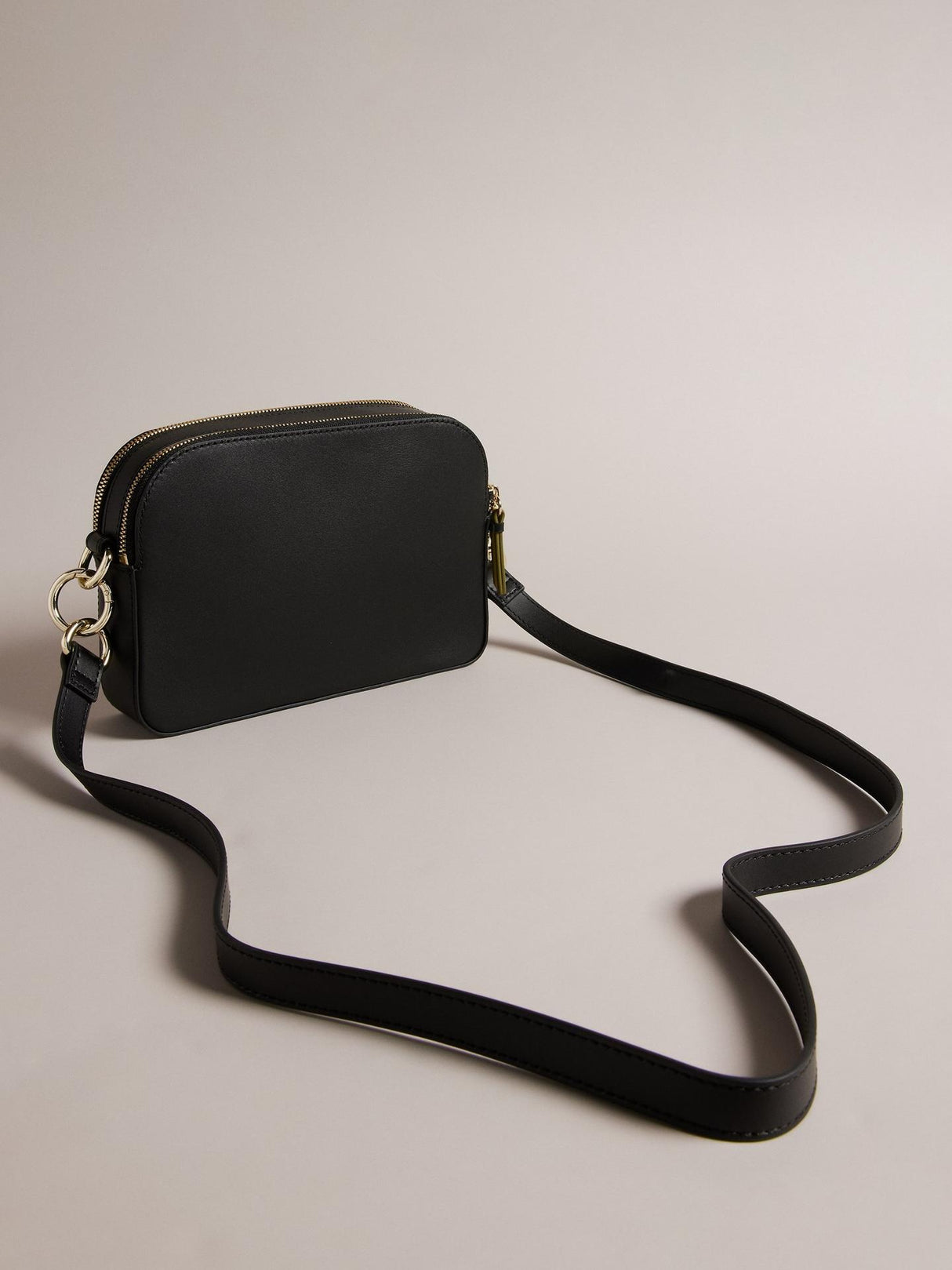 Ted Baker Darcelo Bovine Leather Two Zip Cross Body Plain Camera Bag - Black
