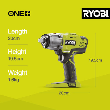 Ryobi ONE+ 3-Speed Cordless Impact Wrench 18V R18IW3-0 Tool Only - Green