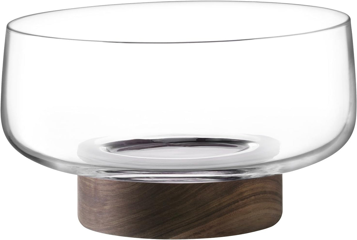 LSA International City 30cm Glass Bowl with Walnut Wood Base - Clear/Natural