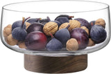 LSA International City 30cm Glass Bowl with Walnut Wood Base - Clear/Natural