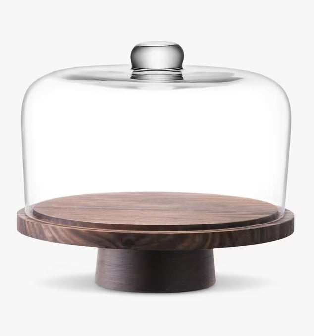 LSA International City Wood Base 26cm Glass Cake Cheese Dome - Clear/Natural