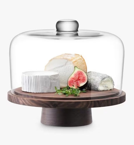 LSA International City Wood Base 26cm Glass Cake Cheese Dome - Clear/Natural