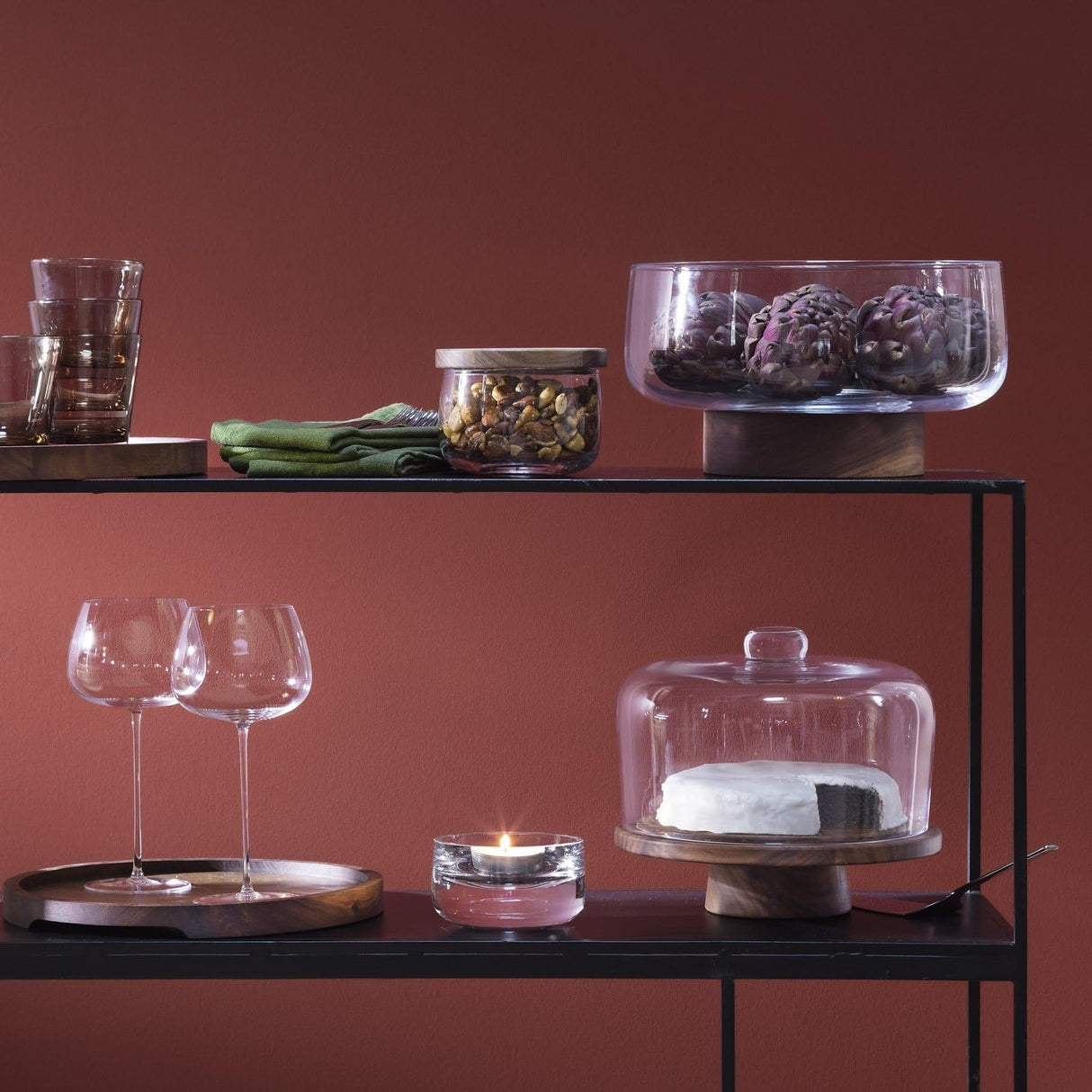 LSA International City Wood Base 26cm Glass Cake Cheese Dome - Clear/Natural