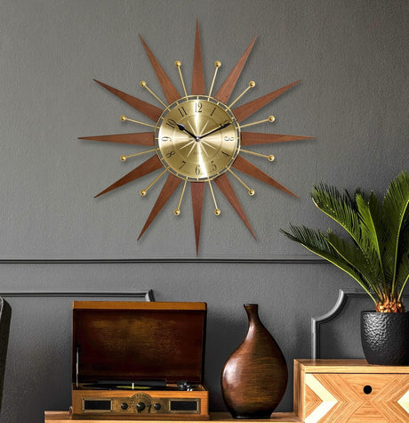 Acctim Woolcot Spokes 49cm Analogue Quartz Wall Clock - Brass/Walnut - Kazoop 