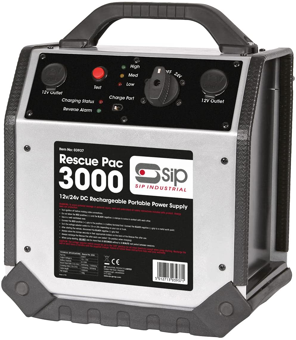 SIP 3000 Rescue Pac 03937 12v/24v Rechargeable Portable Power Supply Silver