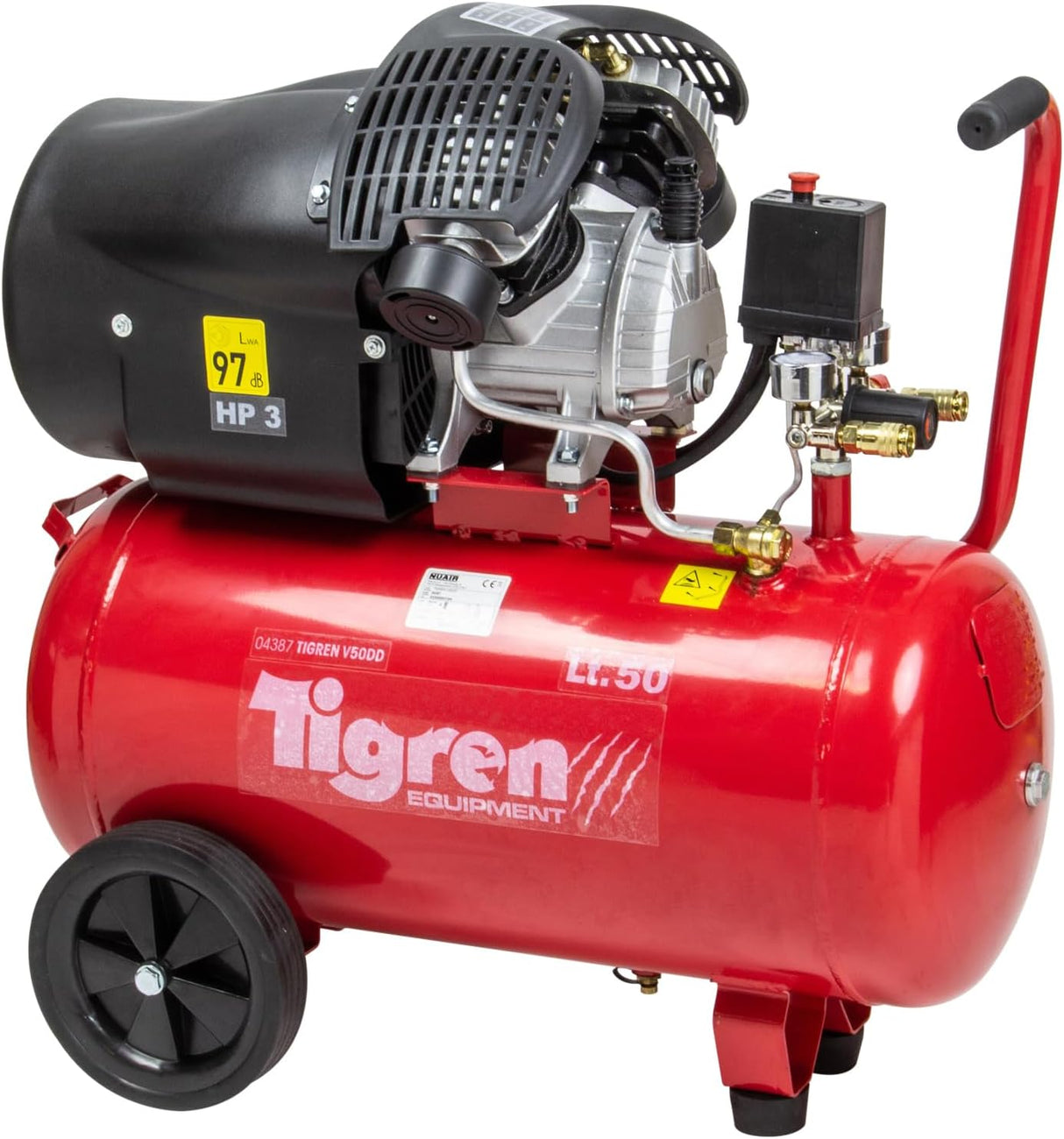 Tigren 04387 V50DD 50L 3HP Direct Drive Air Compressor 8-bar 230V - Red