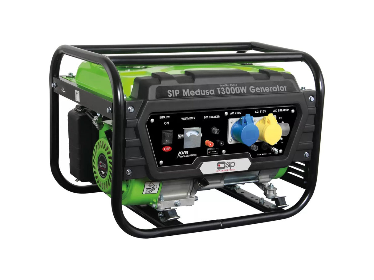 SIP Medusa T3000W 15L Fuel Powered 230v/110v AC/12v DC Petrol Generator - Kazoop 