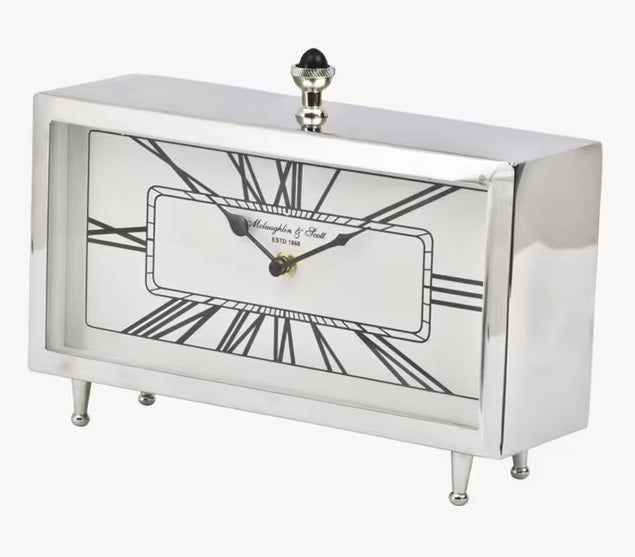 Libra Nebolo Classic Roman Numeral Rectangular Desk Mantel Clock - Nickel
