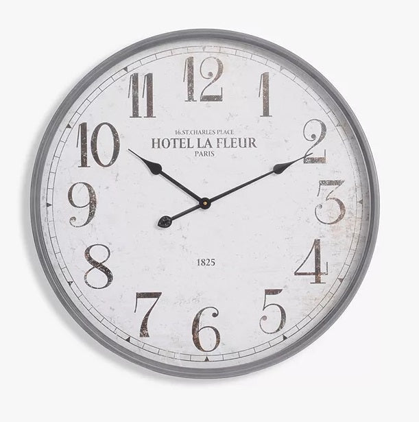 Libra Interiors Hotel La Fleur Arabic Numeral Round Wall Clock 67cm - Grey - Kazoop 