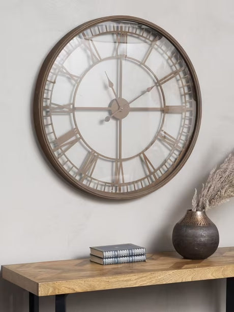 Libra Interiors Skeleton Roman Numeral 80cm Round Wall Clock - Antique Rust - Kazoop 