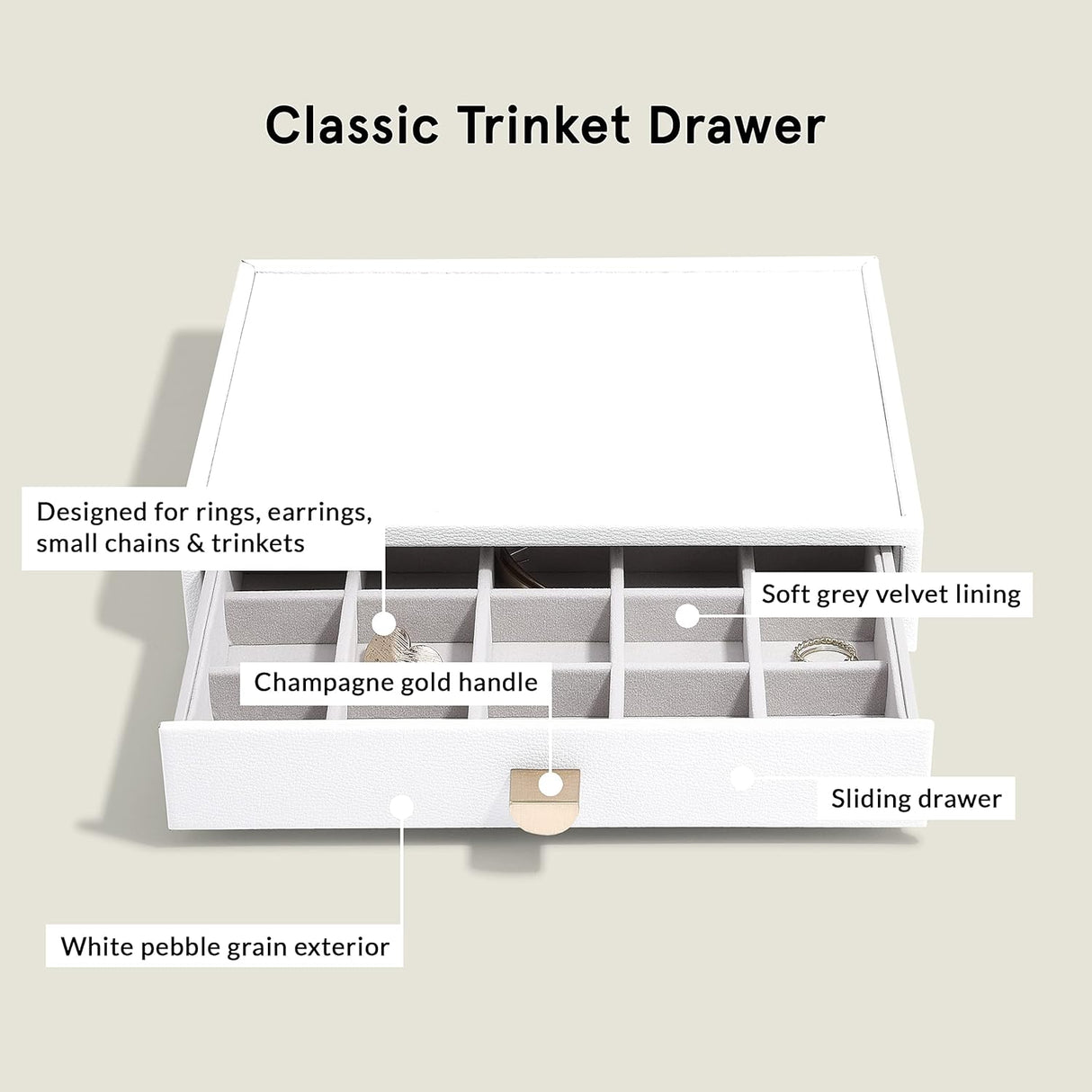 Stackers Glass Lid 4 Drawer Classic Jewellery Box Organiser - White - Kazoop 