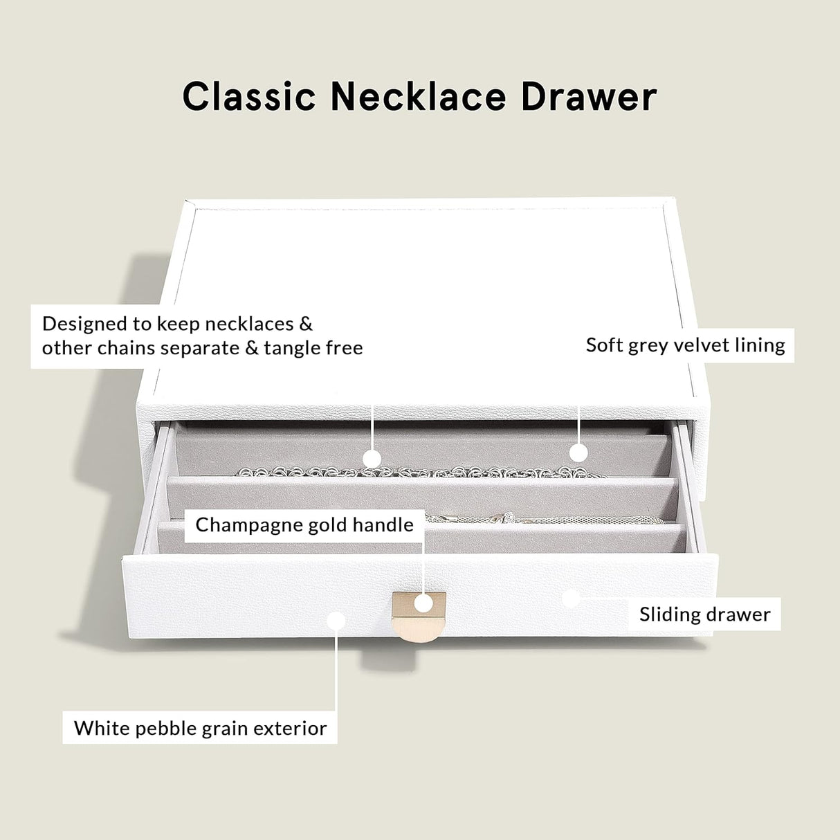 Stackers Glass Lid 4 Drawer Classic Jewellery Box Organiser - White - Kazoop 