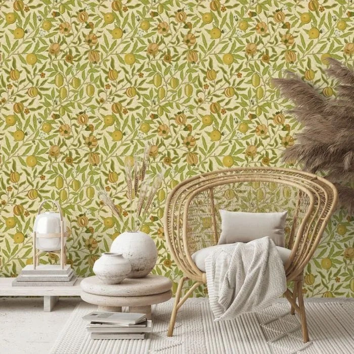 Morris & Co. WR8048/2 Fruit Floral Wallpaper L10m x W52cm - Green/Tan