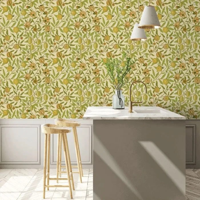 Morris & Co. WR8048/2 Fruit Floral Wallpaper L10m x W52cm - Green/Tan