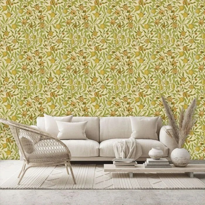 Morris & Co. WR8048/2 Fruit Floral Wallpaper L10m x W52cm - Green/Tan