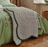 Morris & Co. Scallop Embroidered & Quilted Cotton Throw 220 x 170cm - Green - Kazoop 