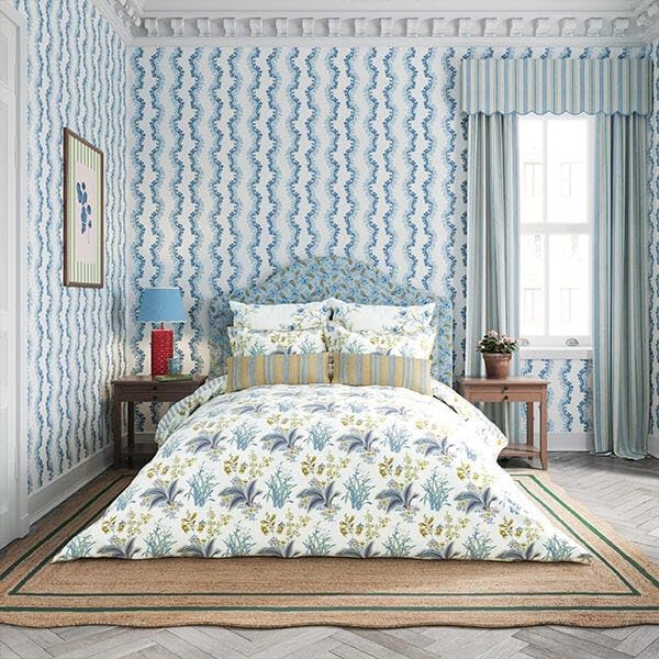 Sanderson Enys Garden Floral Indigo & Primrose Duvet Cover Set - Double