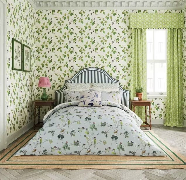 Sanderson Woodland Cotton Sateen King Size Duvet Cover Set - Blue Grey