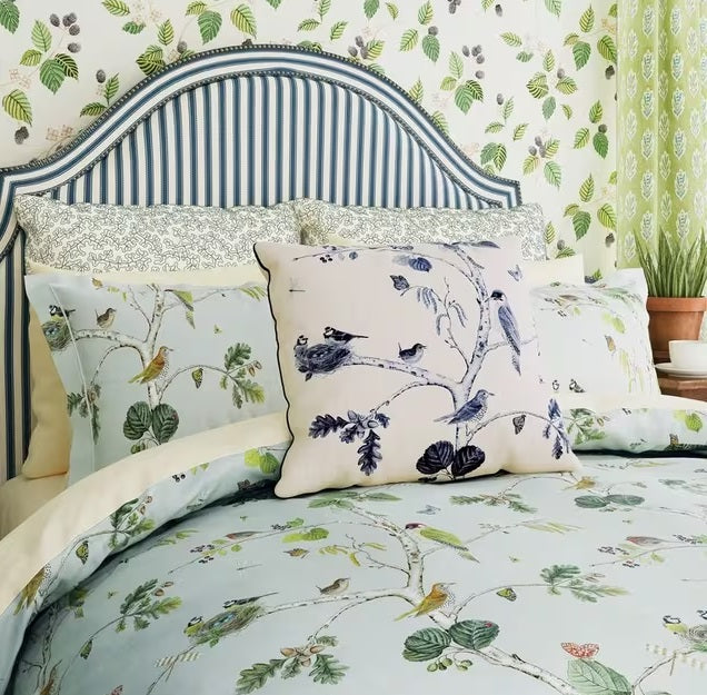 Sanderson Woodland Cotton Sateen King Size Duvet Cover Set - Blue Grey