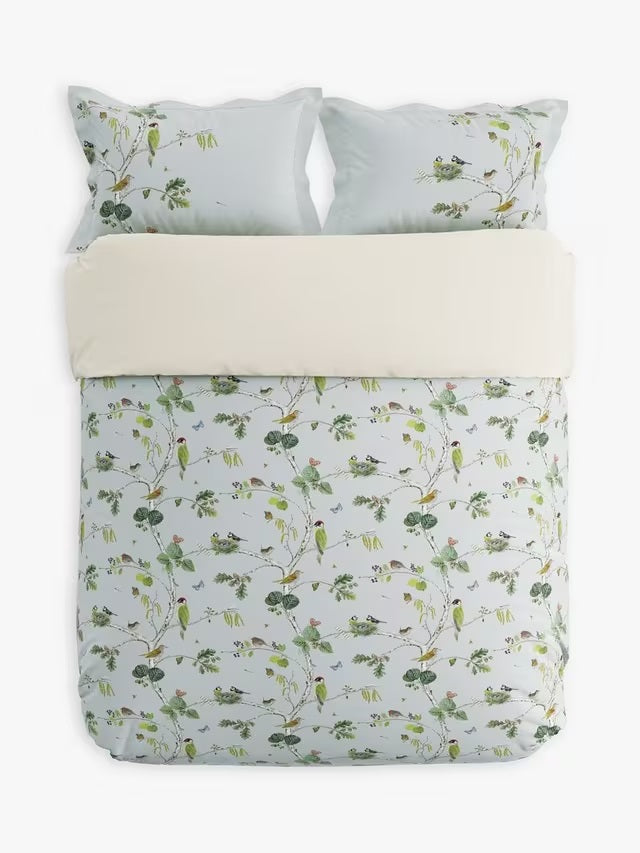 Sanderson Woodland Cotton Sateen King Size Duvet Cover Set - Blue Grey