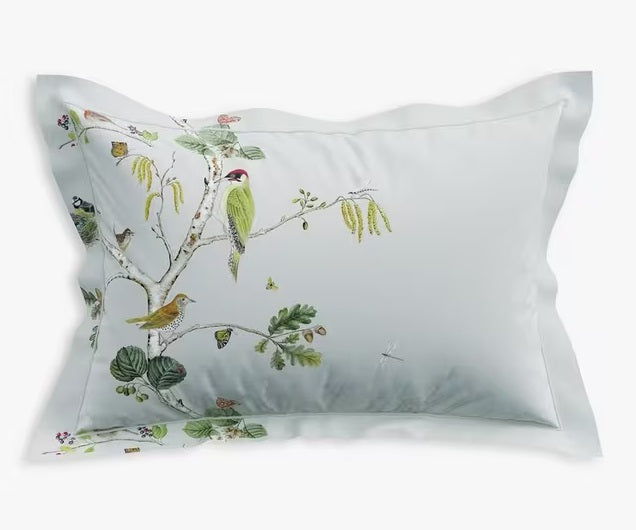 Sanderson Woodland Cotton Sateen King Size Duvet Cover Set - Blue Grey