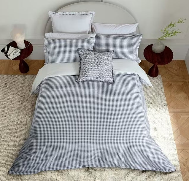 Bedeck of Belfast Mallory Gingham Navy Cotton Duvet Cover Set - Super King