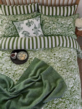 Burleigh x Bedeck Hibiscus Green Stripe Cotton Duvet Cover Set - Super King